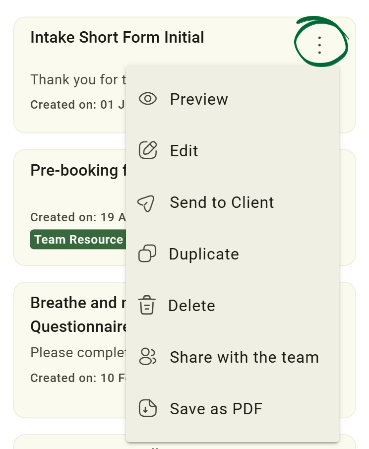 Select Existing Form screenshot